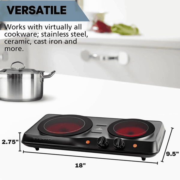 Countertop Infrared Double Burner, 1700W Electric Hot Plate and Portable Stove, Black BGI102B - Image 7