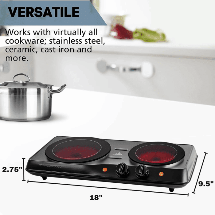 Countertop Infrared Double Burner, 1700W Electric Hot Plate and Portable Stove, Black BGI102B - Image 7