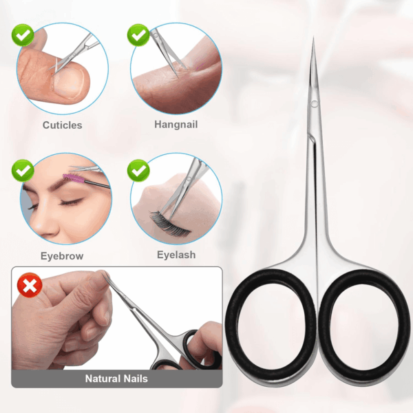 Cuticle Scissors, Professional 6-Blade Manicure Scissors, Stainless Steel Eyebrow Scissor, Cuticle Scissors Extra Fine Curved for Manicure, Eyelashes, Eyebrow, Toenail for Women and Men (Black) - Image 6