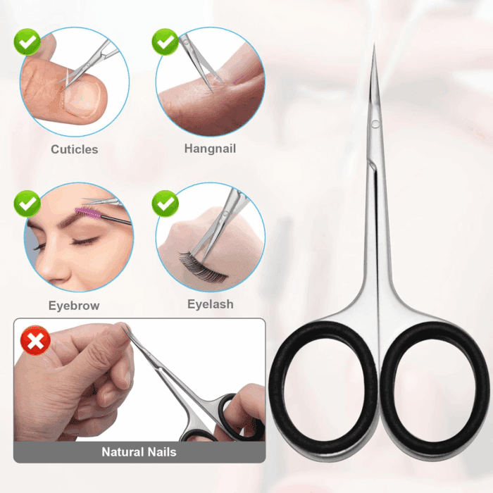 Cuticle Scissors, Professional 6-Blade Manicure Scissors, Stainless Steel Eyebrow Scissor, Cuticle Scissors Extra Fine Curved for Manicure, Eyelashes, Eyebrow, Toenail for Women and Men (Black) - Image 6