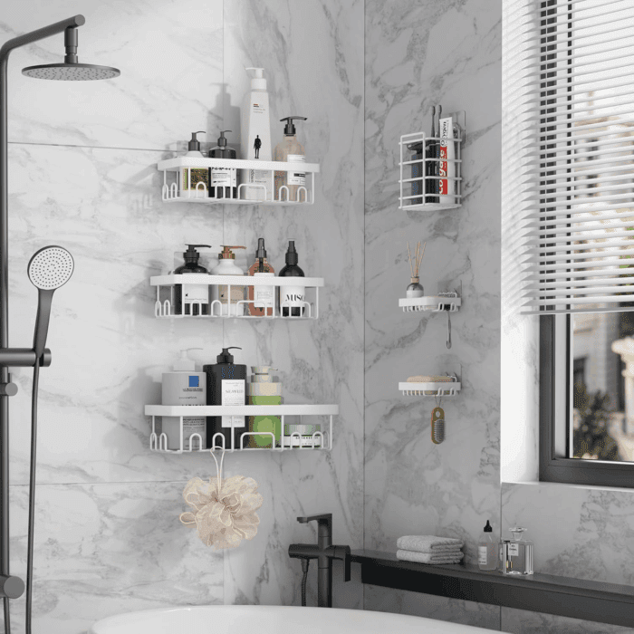 6-Pack Rustproof Waterproof Shower Caddy, Adhesive Shelves Rack with Soap Holder, Large Bathroom & Washroom Organizer, No Drilling Wall-Mounted Kitchen & Home Decor, Ideal for Bathtub Storage - Image 4