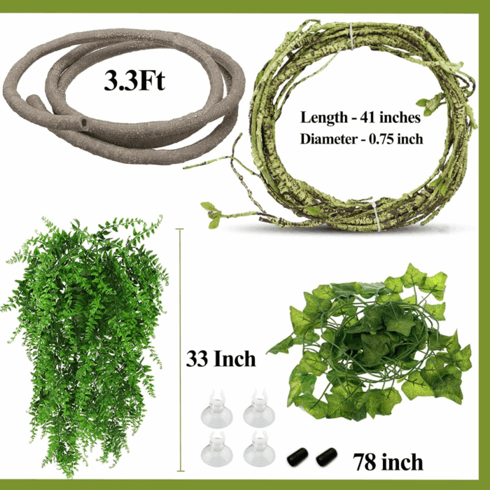 Reptile Vines, Flexible Jungle Climbing Vines Terrarium Plastic Plants and Leaves Tank Accessories Decor for Gecko Snake Lizard Bearded Dragon Hermit Crab Frog - Image 2