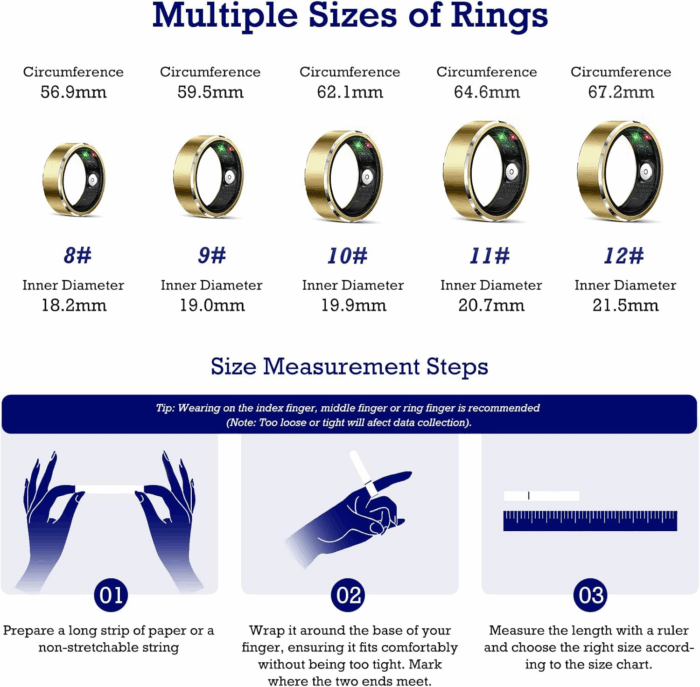 Smart Ring Health Tracker, Sleep Tracker Ring with Heart Rate, Waterproof Fitness Ring for Activity Monitoring/Steps/Distance/Calories,Air Gestures,Up to 7-Day Battery,For Ios Android (Light Gold,#12) - Image 2