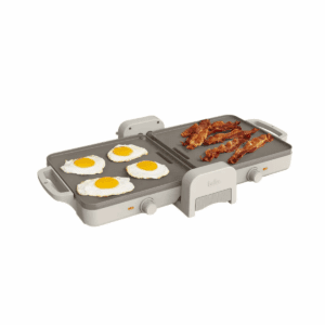 Bella Fold and Store Dual Temp Griddle Oatmilk: 1200W Electric Hot Plate, Aluminum Cooking Surface, 2-Year Warranty