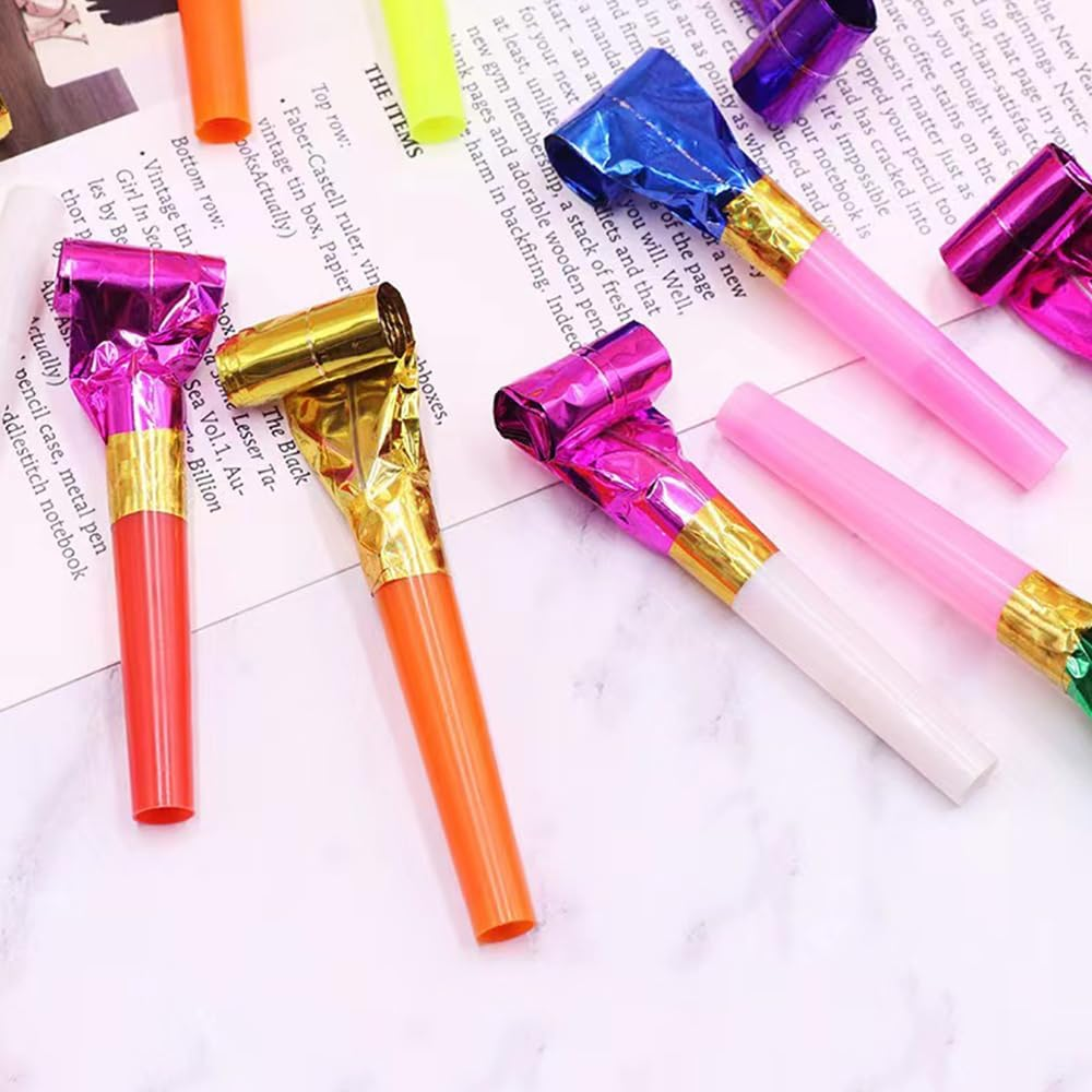 100 Pcs Party Blower, Colorful Birthday Noisemakers Funny Birthday Blow Horns Squawkers Party Whistles New Years Party Favors for Kids Adults - Image 3