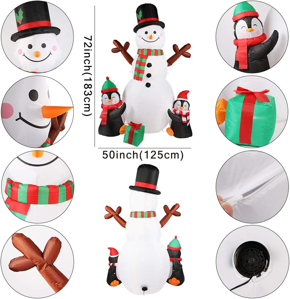 6Ft Christmas Inflatables Christmas Decorations Outdoor, Inflatable Snowman Penguin Blow up Yard Decorations with Rotating LED Lights for Indoor Outdoor Christmas Decorations Yard Garden Decor - Image 2