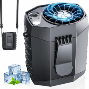 2025 Smart Portable Rechargeable Fan with LED Light & 25H Runtime, 4-Speed 9200RPM Turbo Cooling Personal Waist Fan, Wearable Neck & Belt Clip for Camping, Outdoor, Hiking - Black