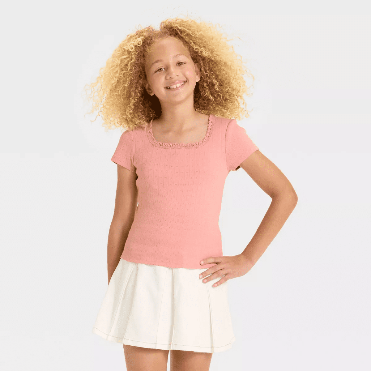 Girls' Lace Trim Short Sleeve Pointelle T-Shirt - Art Class - Image 6