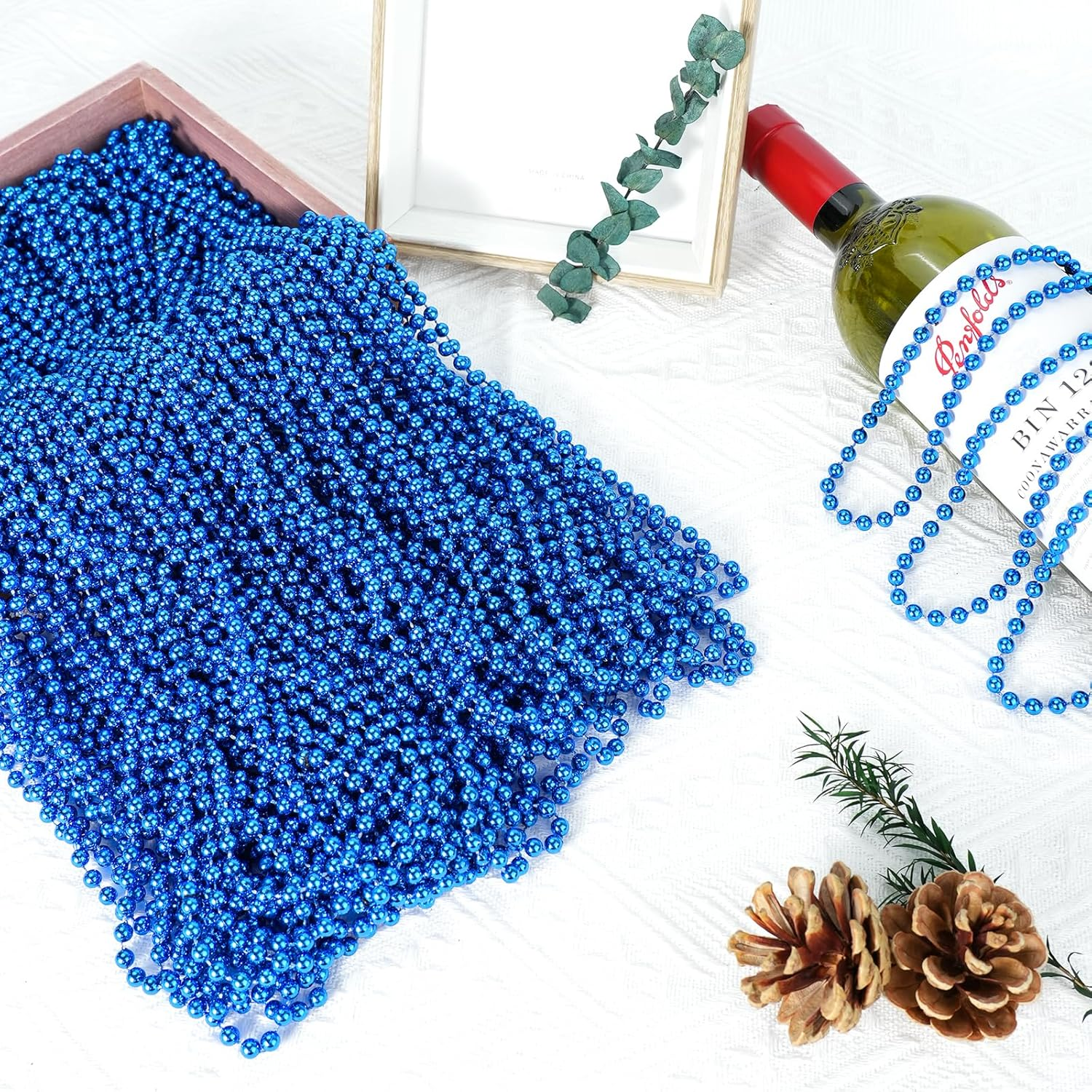 100 PCS Blue Bead Necklace, Blue Mardi Gras Beads Christmas Necklaces, 33" 4Th of July Patriotic Beaded Necklace, Parade Throw Accessories for Independence Day Mardi Gras Hanukkah Pirate Theme Party - Image 7