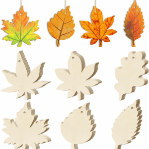 36PCS Wooden Fall Ornaments to Paint Thanksgiving Decorations, 6 Styles DIY Blank Autumn Unfinished Wood Maple Leaves Turkey Pumpkin Halloween Cutouts Ornament for Crafts Birthday Party Gifts Hanging