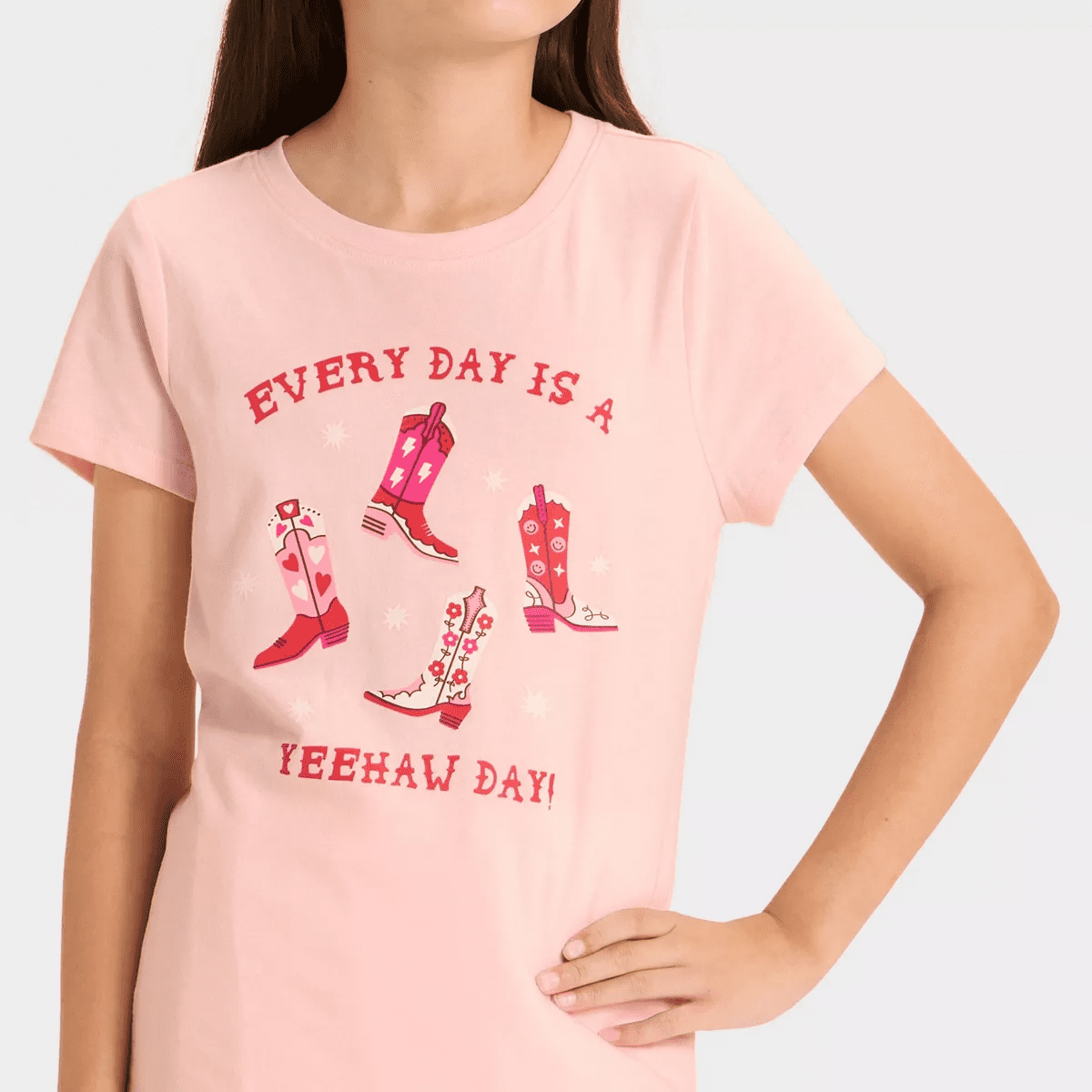 Girls' Short Sleeve Cowboy Boots Graphic T-Shirt - Cat & Jack™ Soft Pink - Image 2
