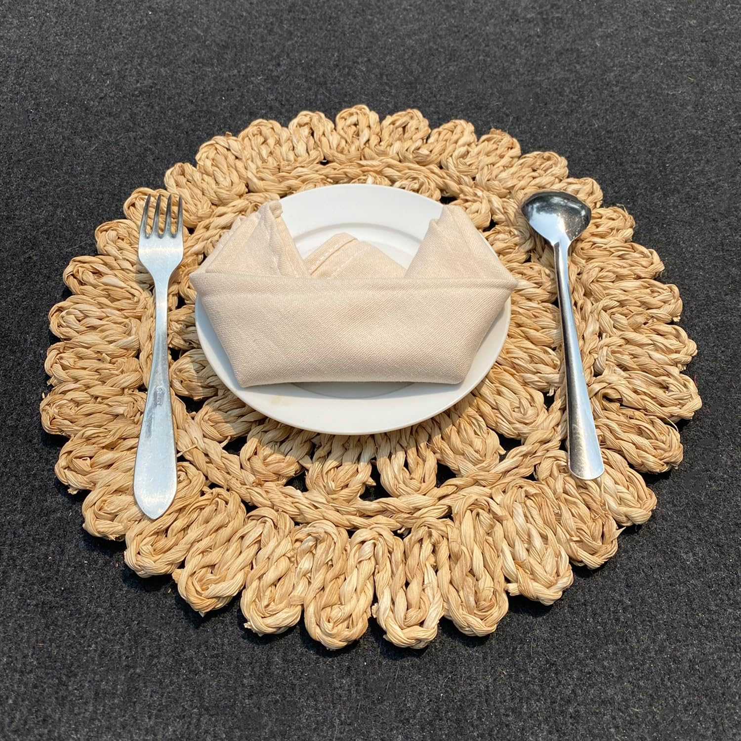 13.8" round Corn Husk Placemats | Boho Woven Rattan Table Mats | Natural Spring Farmhouse Plate Chargers | Handmade Rustic Wicker Place Mats for Christmas Wedding (Set of 4) - Image 8