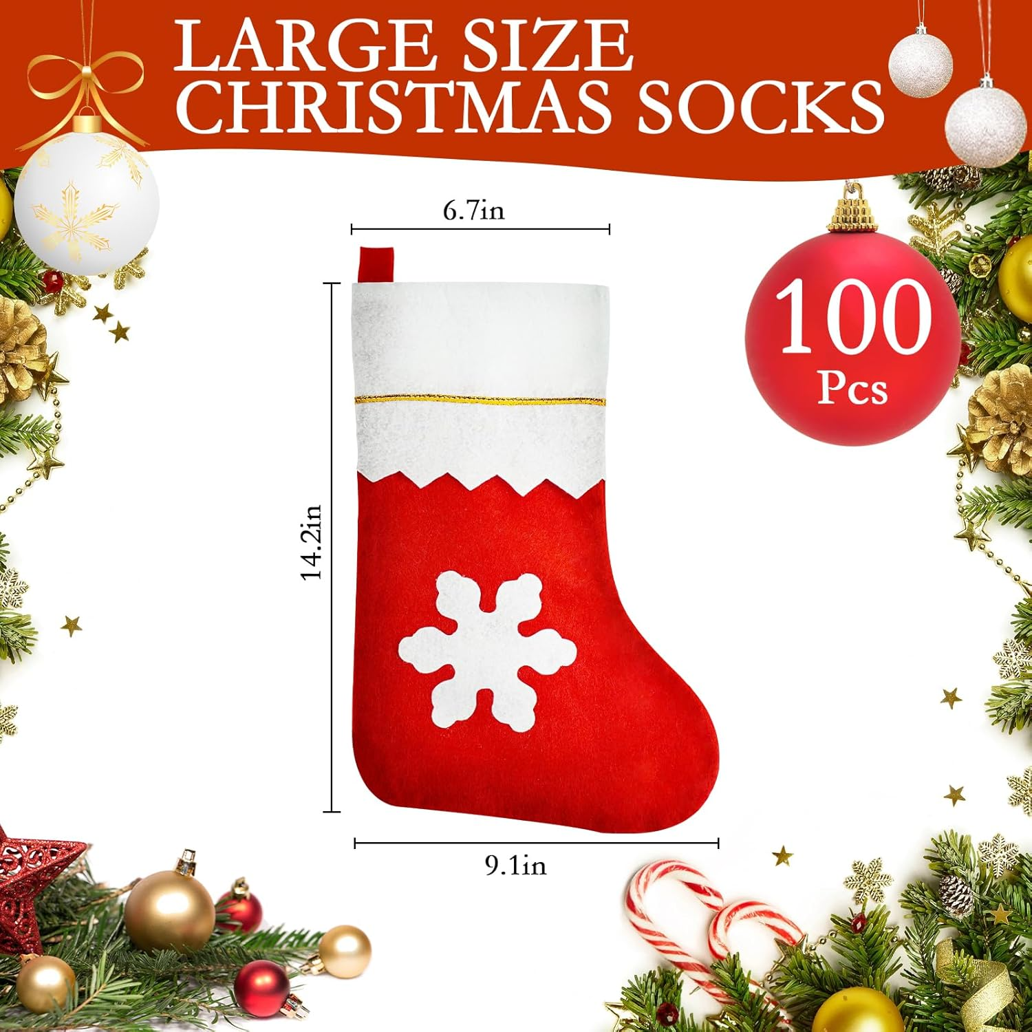 100 Pieces Red Felt Christmas Stockings Bulk 15 Inch Large Christmas Santa Stockings Hanging Xmas Stockings for Christmas Trees Holiday Home Party Decoration(Red with White Trim) - Image 2
