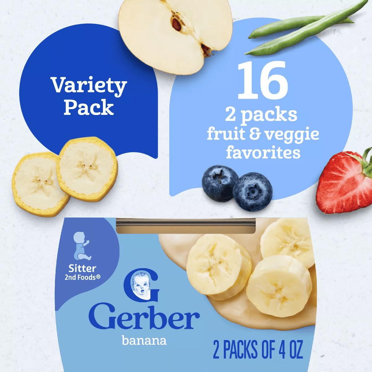 Gerber Baby Food Stage 2 Fruit & Veggie Puree Tubs 16 Variety Pack - 128Oz - Image 3