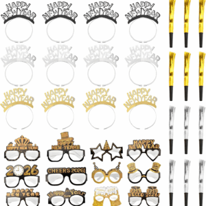 36Pcs 2026 New Year Eve Party Supplies,Happy Next Year Headband Tiara,News Year Eyeglasses Prop,Fringed Noise Makers for 2026 New Years Party Favors