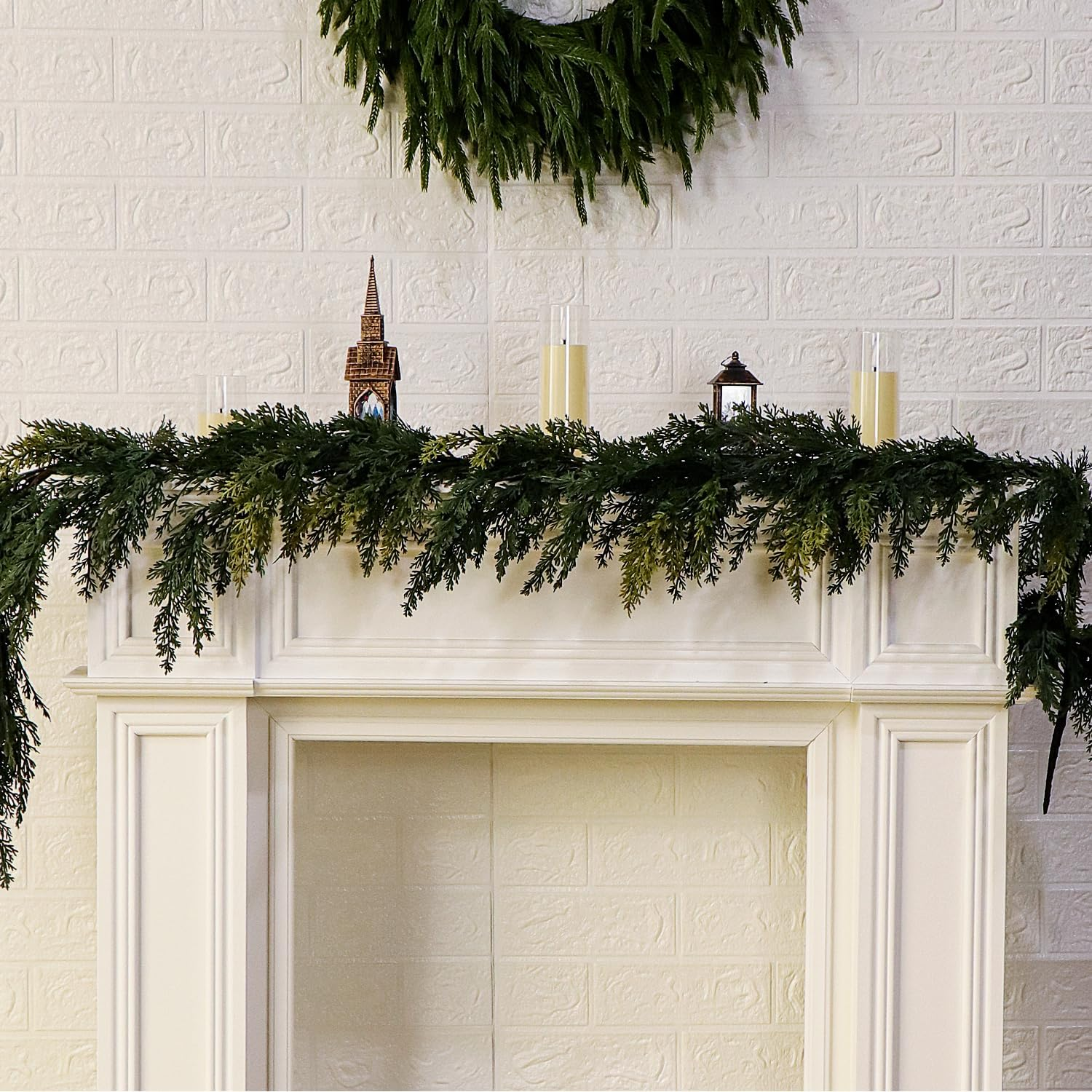 6Ft Christmas Garland Real Touch Artificial Cedar Cypress Garlands Faux Pine Realistic Greenery Garland for Table, Stairs, Porch, Mantle, Fireplace Indoor Outdoor Christmas Decorations (Green) - Image 3