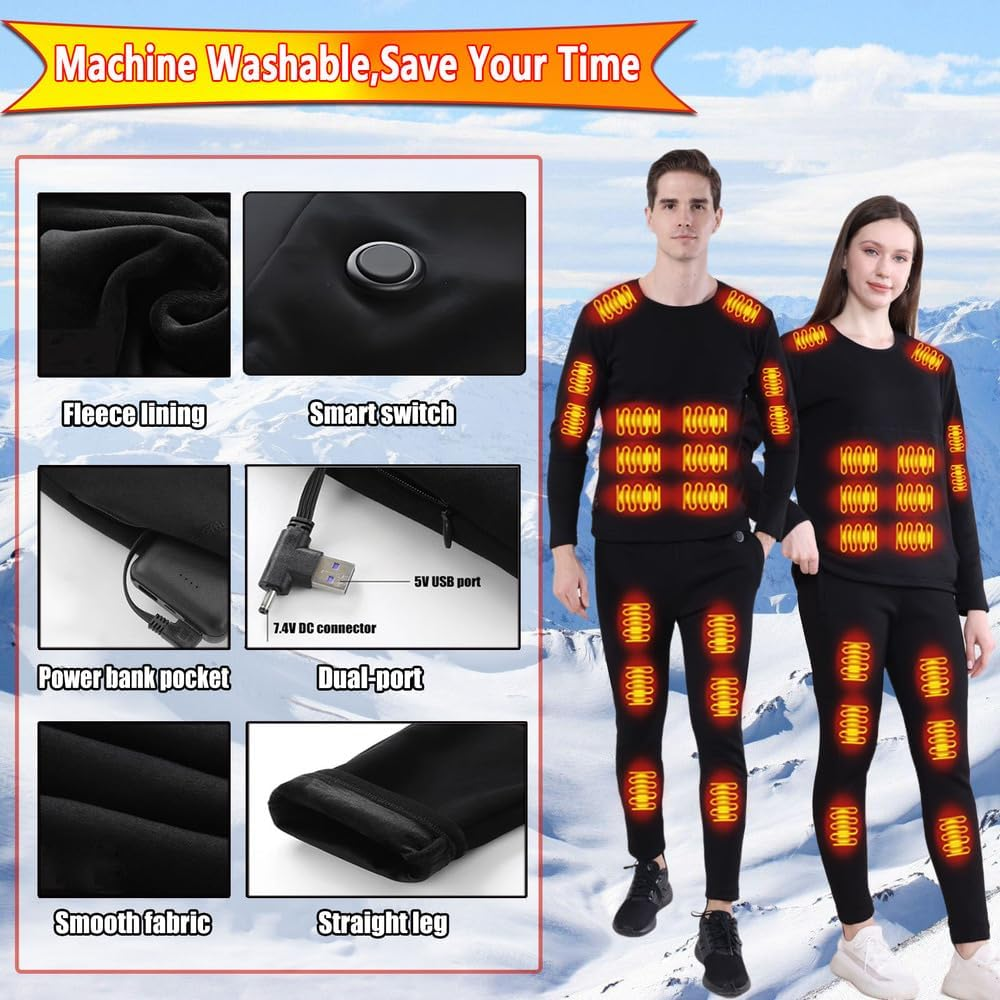 Winter Ski Heated Thermal Underwear Men Women USB Charge 42 Zone Intelligent Heated Thermals Top and Bottom Set - Image 4