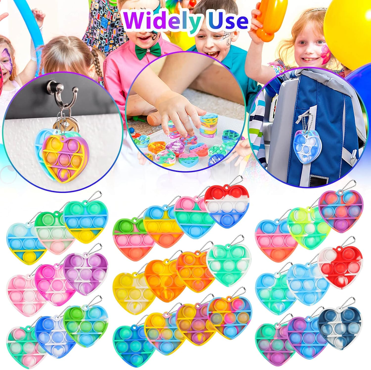 Pop Fidget Toys Bulk Its Valentines Day Gifts for Kids Classroom 30 Pack Valentine Party Favors for Kids Mini Pop Heart Keychain It Fidget Toy Fidgets for Classroom Prizes Birthday Goodie Bag Stuffers - Image 4