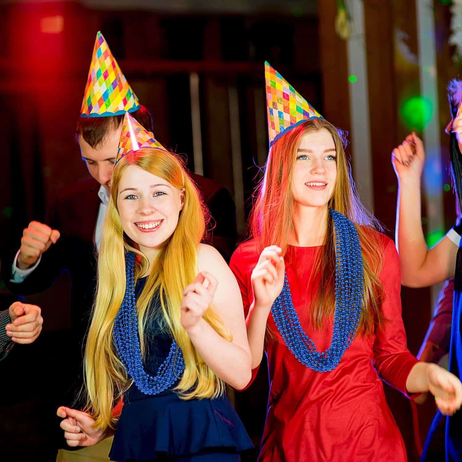 100 PCS Blue Bead Necklace, Blue Mardi Gras Beads Christmas Necklaces, 33" 4Th of July Patriotic Beaded Necklace, Parade Throw Accessories for Independence Day Mardi Gras Hanukkah Pirate Theme Party - Image 4