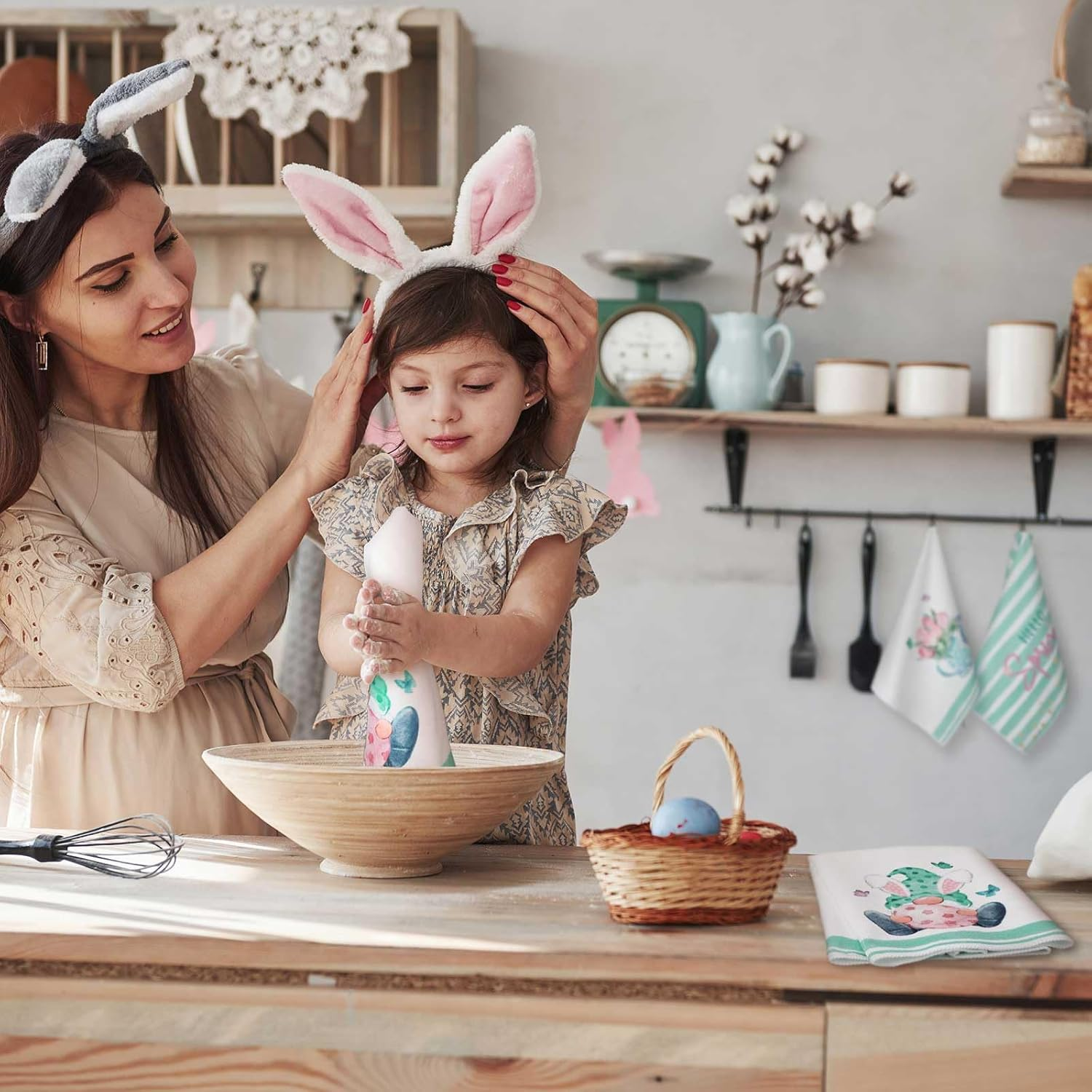 6 Pcs Easter Kitchen Towels Bunny Gnome Floral Hello Spring Dish Towels Easter Tea Towels Easter Kitchen Decor Spring Flowers Blessings Dishcloths for Bathroom Home Housewarming Decorations - Image 4