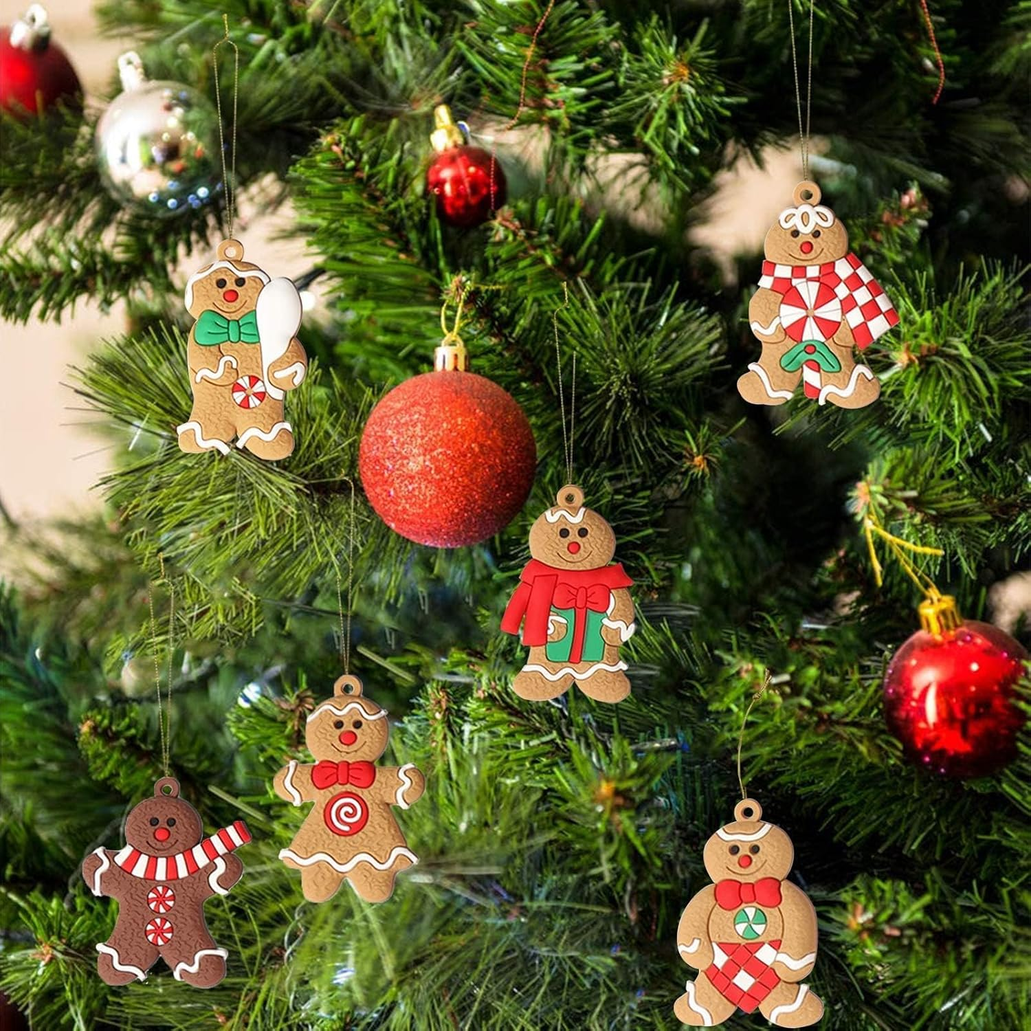 12Pcs Gingerbread Man Ornaments for Christmas Tree, Assorted Gingerbread Figurines Ornaments, Christmas Tree Hanging Decorations, 3 Inch Tall - Image 6