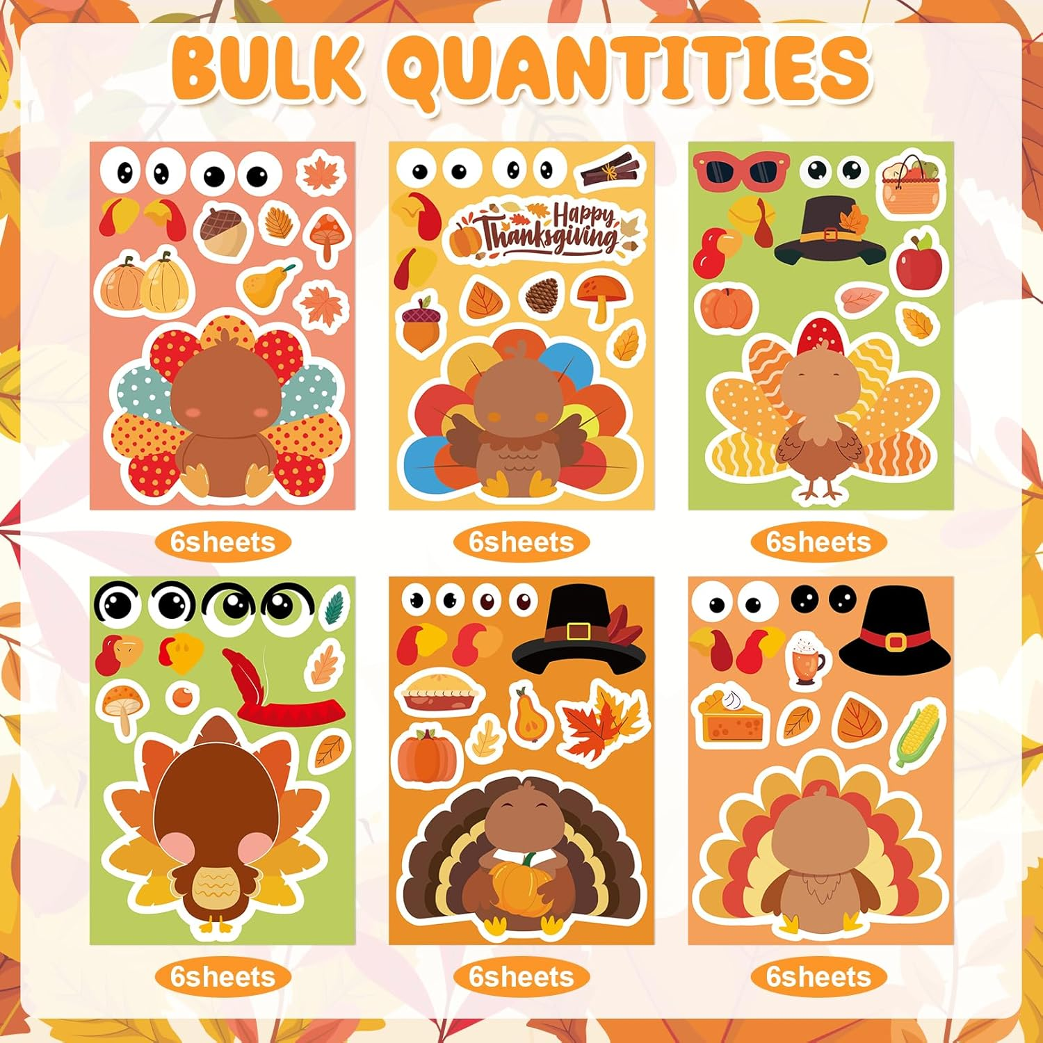 Thanksgiving Stickers for Kids 36 Sheets Make a Turkey Face Stickers Thanksgiving Crafts for Kids Make Your Own Turkey Sticker - Image 2