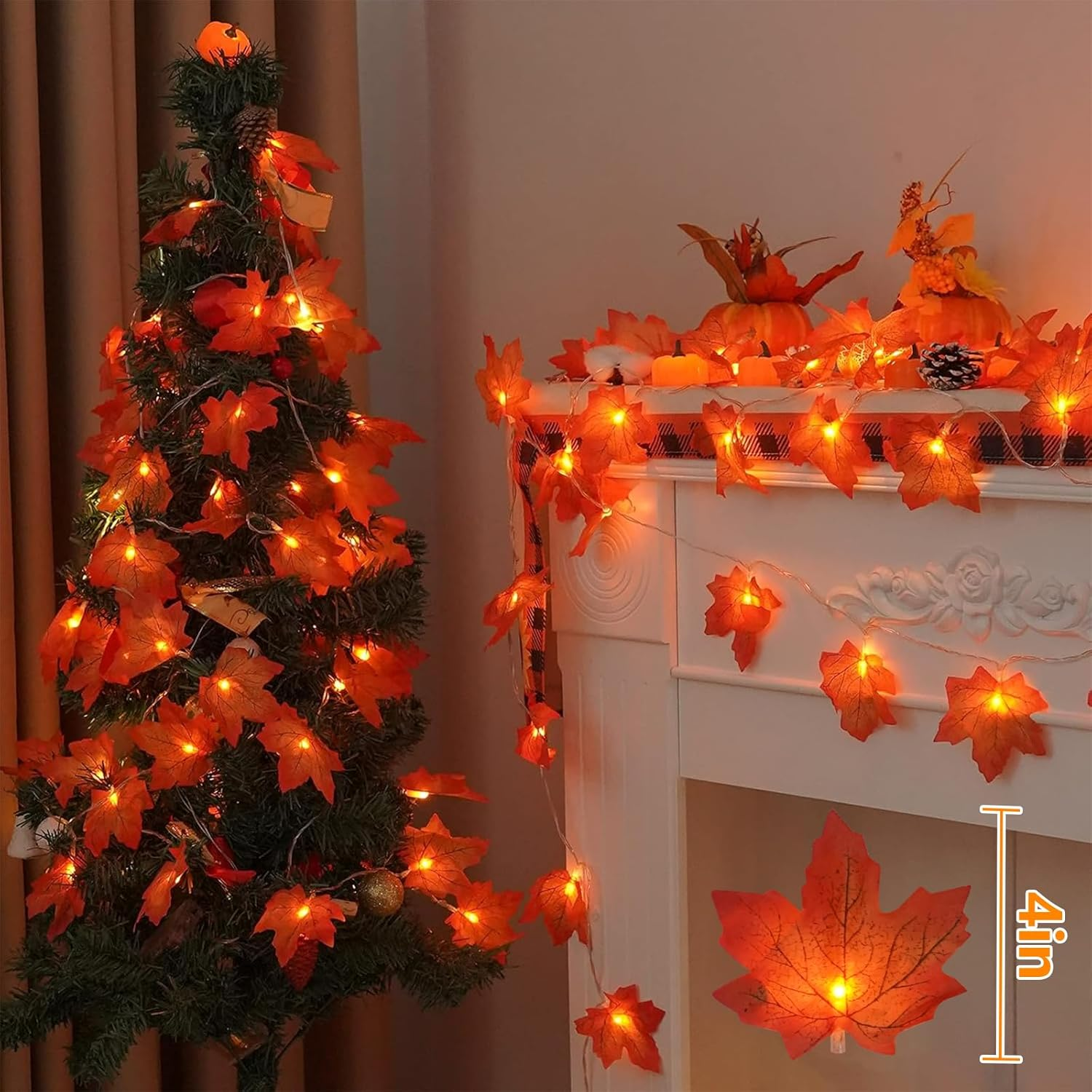 2 Packs Fall Decorations for Home, Thanksgiving Lights Battery Operated, Total 20Ft 40 LED Lighted Fall Garland Maple Leaves for Holiday Autumn Harvest Fall Thanksgiving Halloween Decor - Image 6