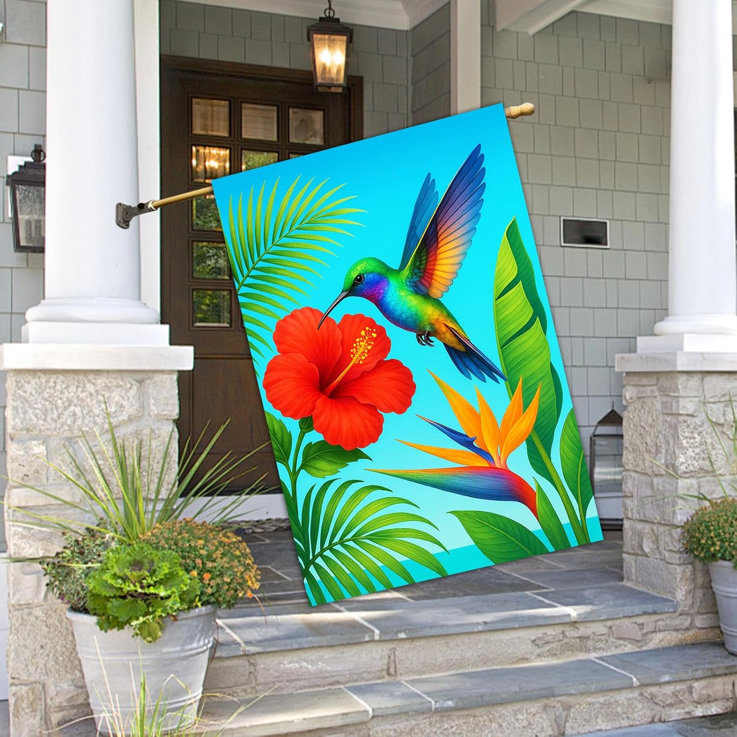Spring Summer House Flag 28 X 40 Inch Double Sided Garden Flag Tropical Hummingbird and Hibiscus Flower for Summer Yard Banner Porch Outdoor Decor Welcome House Flag - Image 5