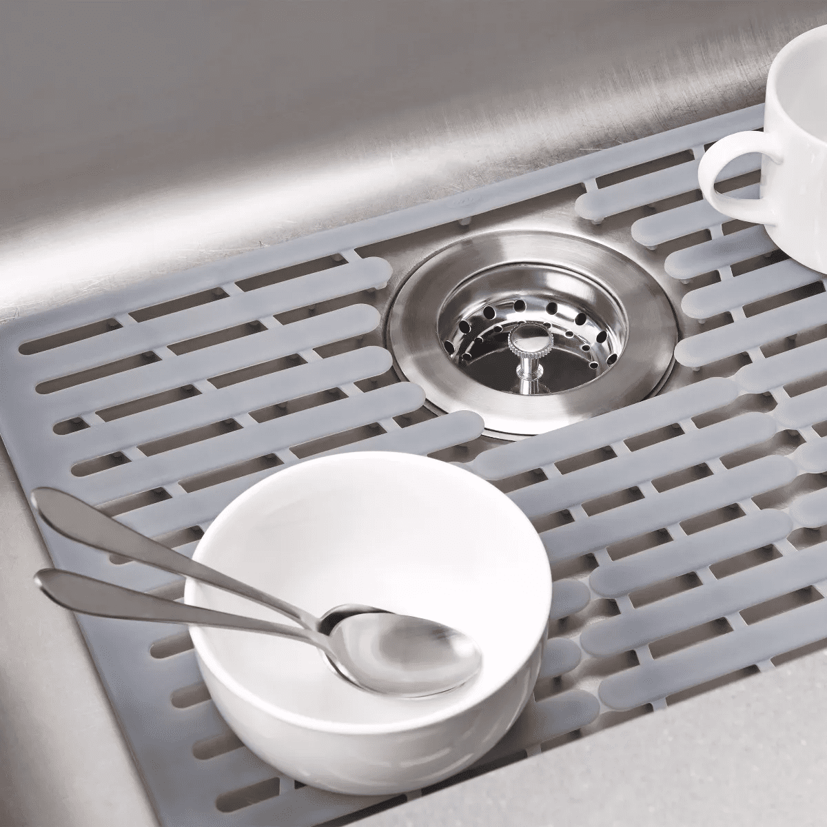 OXO 11.3" X 12.8" Silicone Sink Mat Gray: Kitchen Sink Protector & Dish Drying Mat, Machine Washable - Image 7