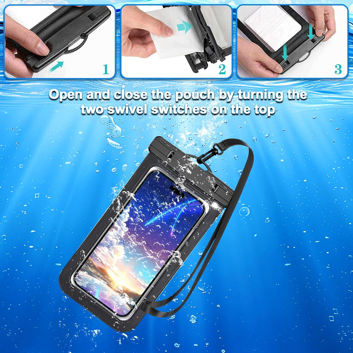 Up to 8.3" 5 Pack Multicolor Universal Waterproof Phone Pouch, Phone Waterproof Case Dry Bag,Protection Level: Ip68,Outdoor Sports for Apple Iphone,Samsung,And More,Black,Blue,Pink,Orange,Green - Image 7