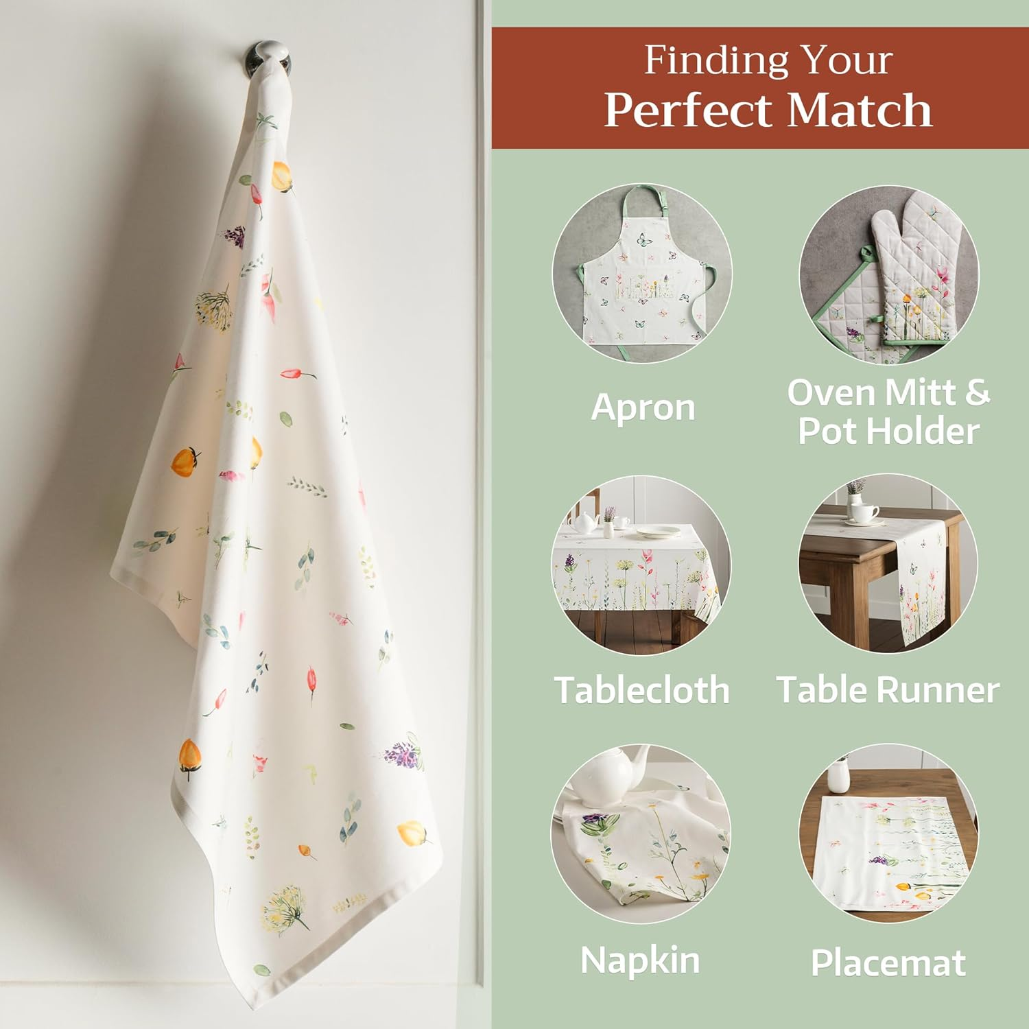 Kitchen Towels Set of 2 100% Cotton 27.50" X 20" Reusable Cloth Tea Dish Towels Absorbent with Hanging Loop for Kitchen, Dining, Cocktail Parties Spring/Summer (Botanical Fresh) - Image 5