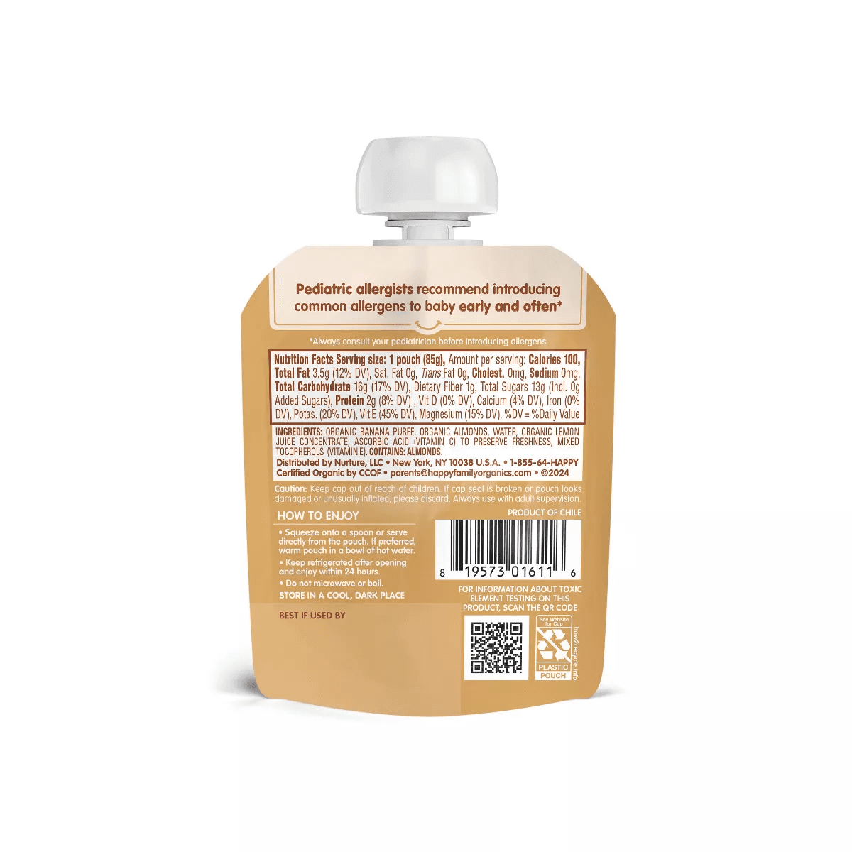 Happy Baby Nutty Blends Organic Bananas & Almond Butter Baby Food Pouch - 3Oz - Image 2