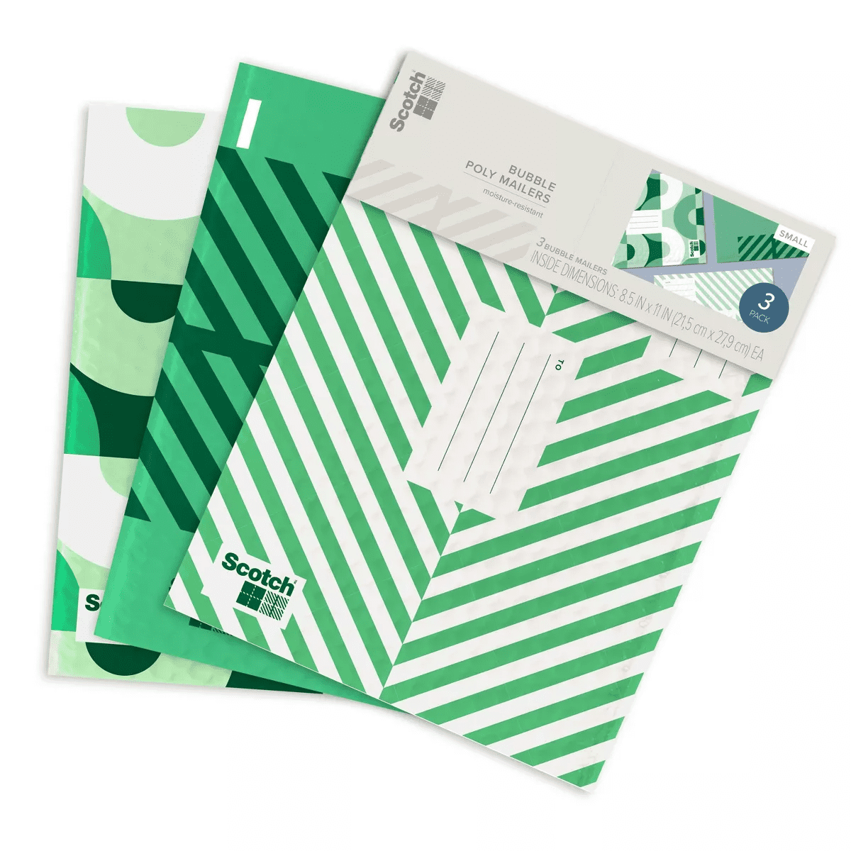 Scotch Poly Bubble Padded Mailer 3Pk Small Green