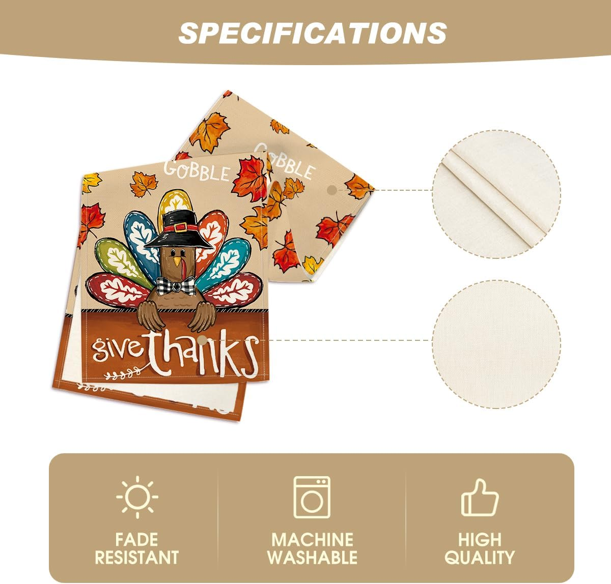 Turkey Give Thanks Thanksgiving Table Runner, Seasonal Fall Autumn Kitchen Dining Table Decoration for Home Party Decor 13X72 Inch - Image 5