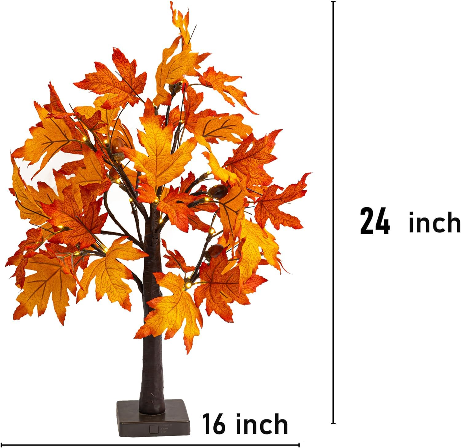 2 Pack 24 Inch Lighted Thanksgiving Fall Maple Tree Decor, 24 LED Battery Operated Decorations Artificial Tree with Timer for Indoor Home Room Holiday Xmas Party - Image 2