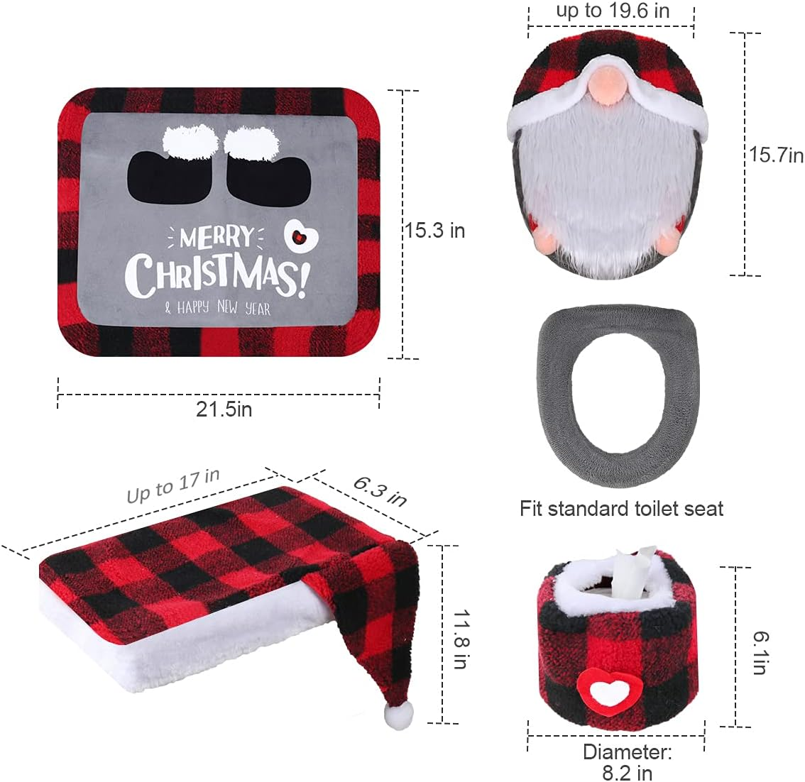 Gnome Toilet Seat Cover and Rug Set of 5, Funny Swedish Tomte Gnomes Scandinavian Christmas Bathroom Decorations 2025 - Image 3