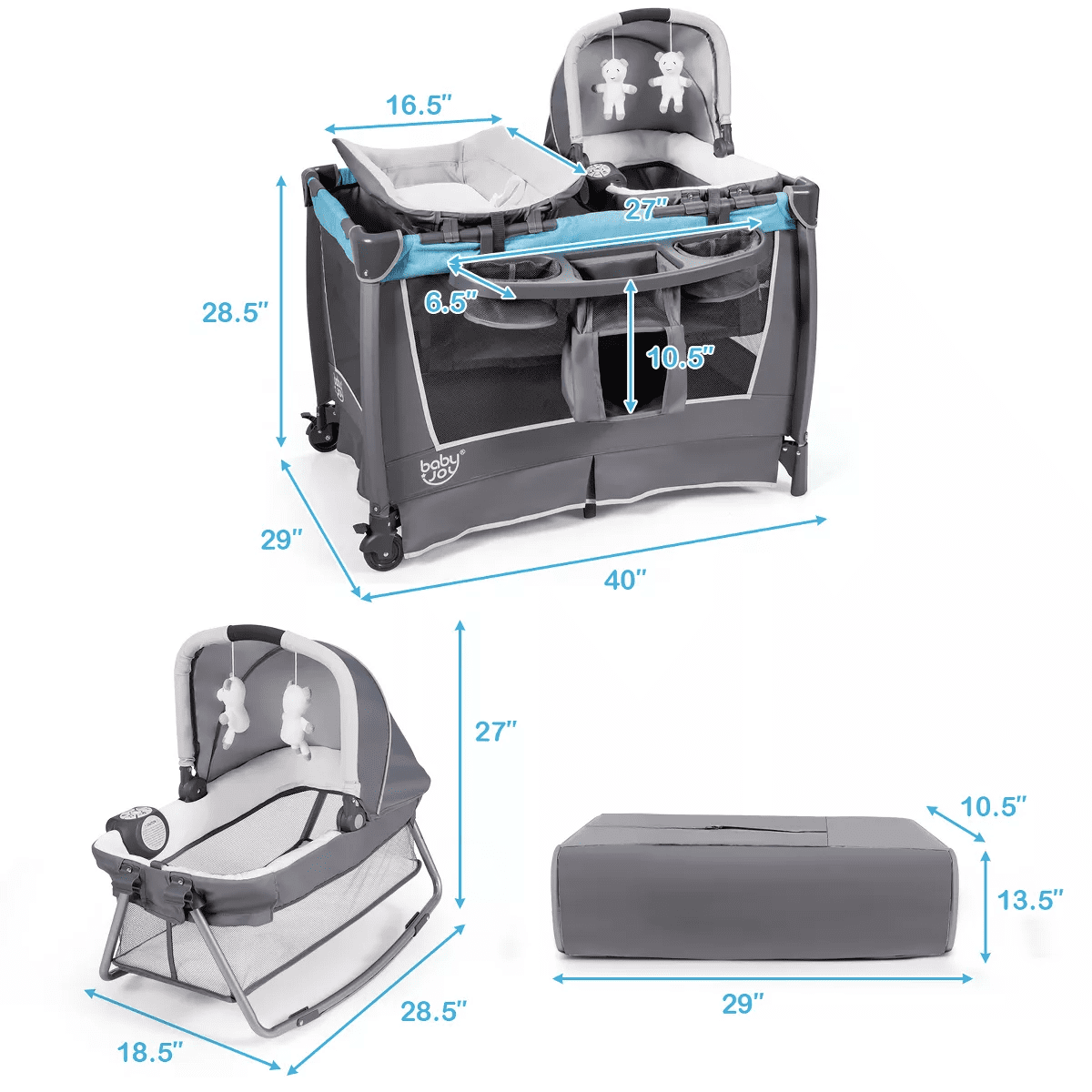 Infans 4-In-1 Convertible Portable Baby Playard Newborn Napper W/ Toys & Music - Image 7