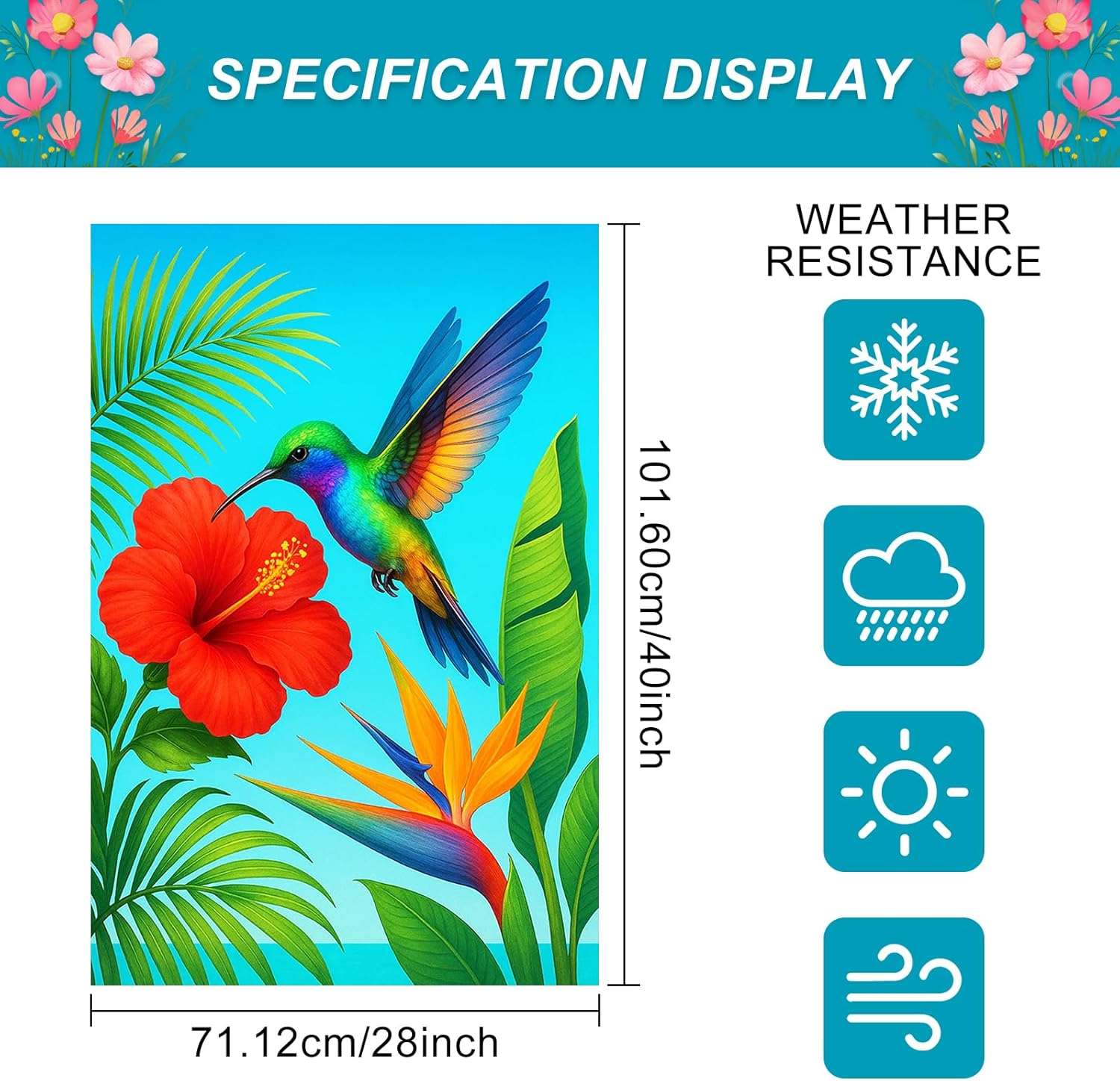 Spring Summer House Flag 28 X 40 Inch Double Sided Garden Flag Tropical Hummingbird and Hibiscus Flower for Summer Yard Banner Porch Outdoor Decor Welcome House Flag - Image 3