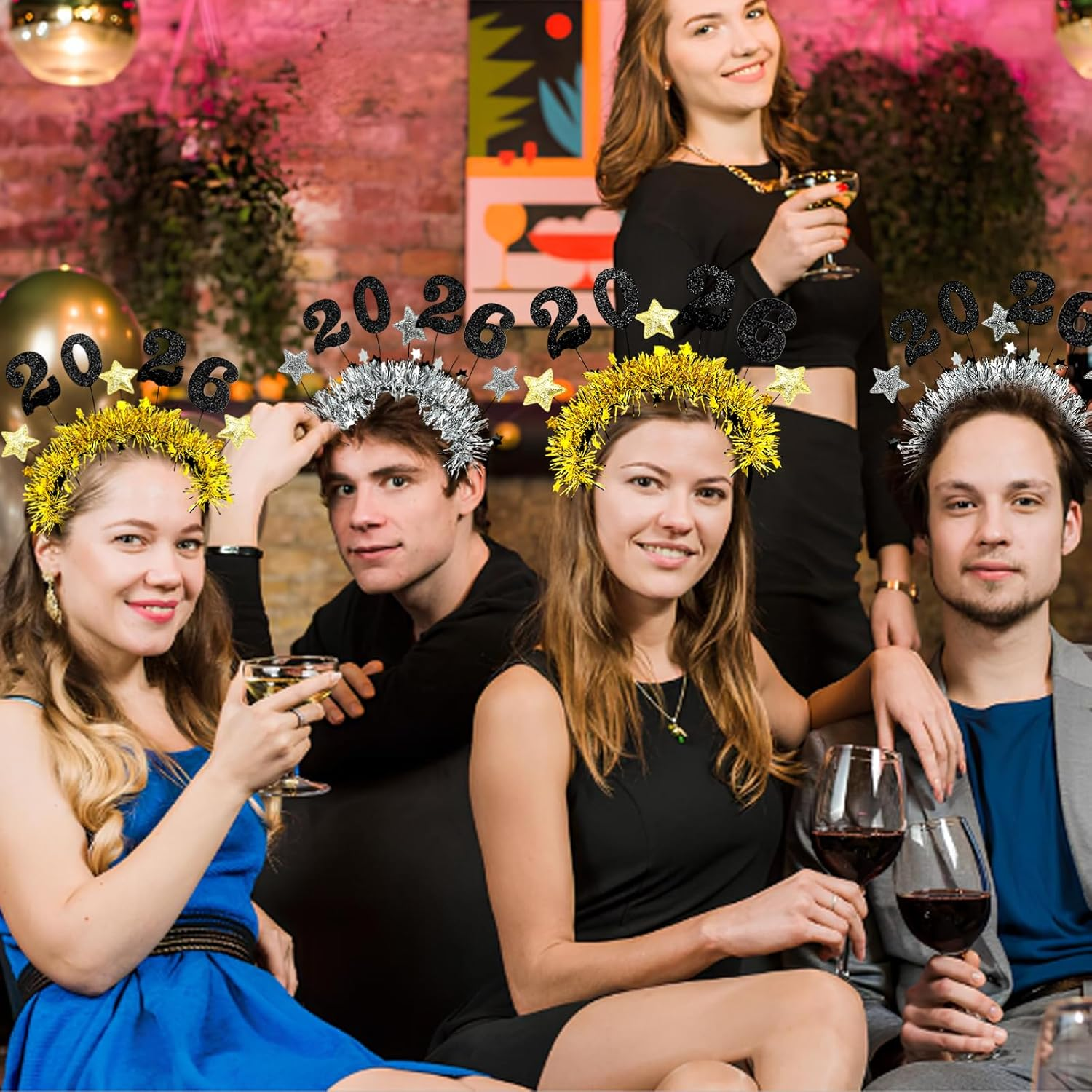 4 Pcs Happy New Year Headbands for Women 2026 New Year Eve Hairbands Party Supplies Holiday Headwear Decoration Gifts (Gold+Silver) - Image 7