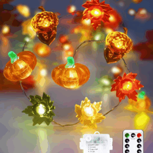 Fall Decorations 3D Pumpkin Acorn Maple Leaf Fairy Lights Battery Operated with Remote, 10FT 30 LED String Lights Outdoor & Indoor, Waterproof 8 Modes for Garland Harvest Thanksgiving Halloween Decor