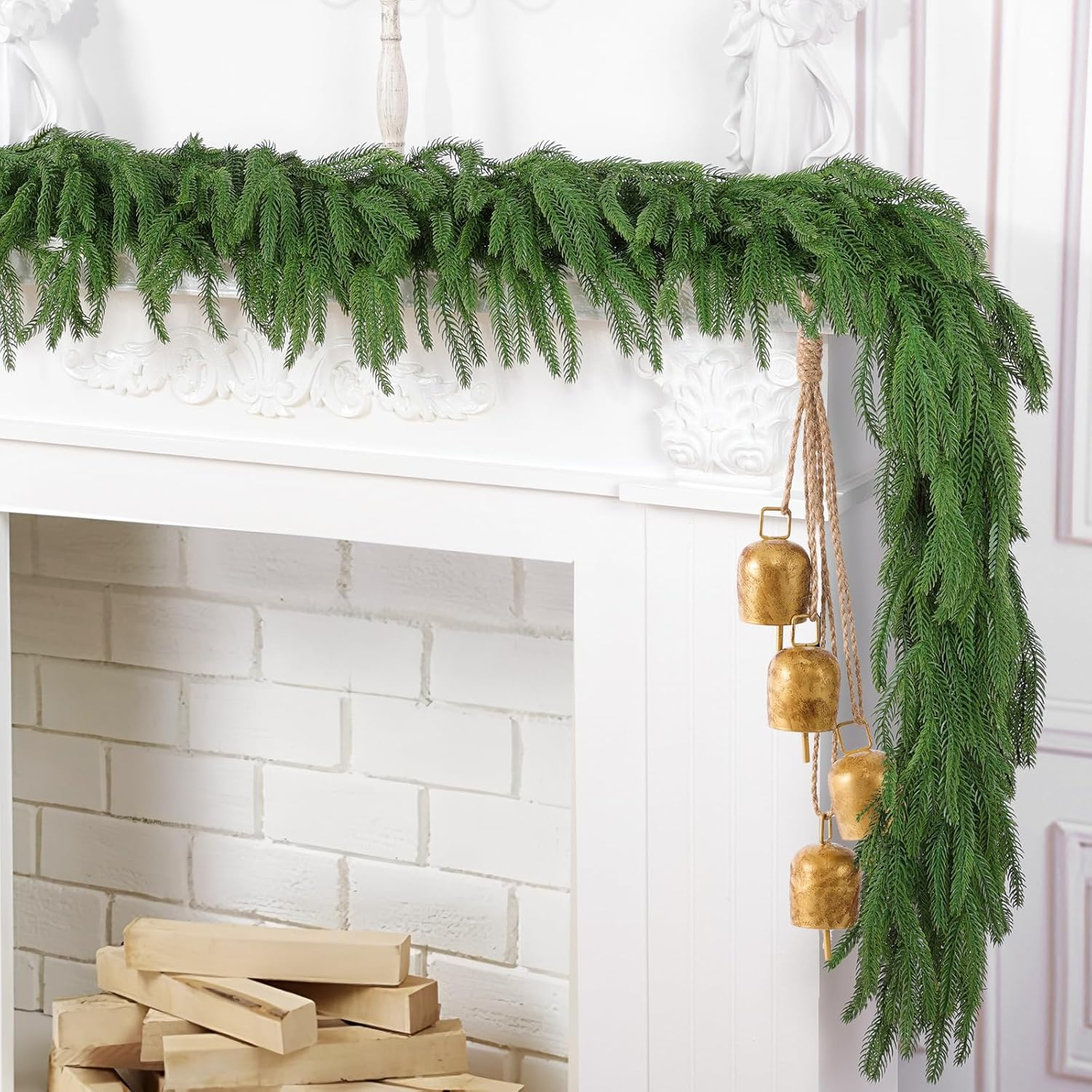 2 Pcs 6 Ft Artificial Norfolk Pine Garlands, Real Touch Winter Pine Garland, Green Artificial Greenery Garland for Table, Mantle, Wall, Indoor, Outdoor Christmas Decorations (2, 6 FT) - Image 5