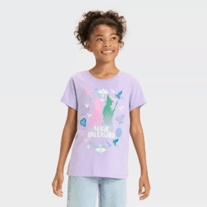 Girls' Wicked Glinda and Elphaba Glitter Short Sleeve Graphic T-Shirt - Light Purple