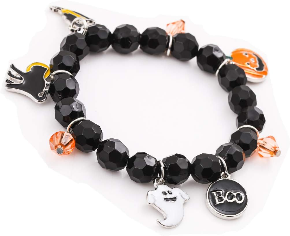 Halloween Bracelets Ghost Pumpkin Switch Charm Bracelets Gifts Stretch Beaded Bracelets for Women - Image 2