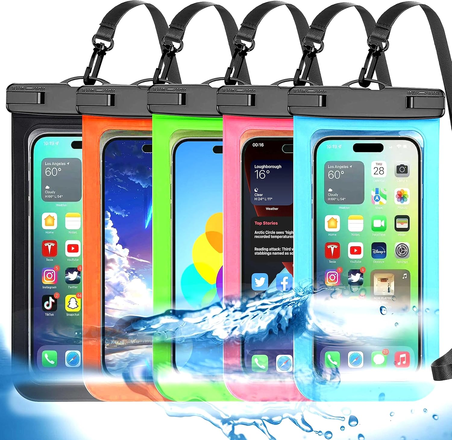 Up to 8.3" 5 Pack Multicolor Universal Waterproof Phone Pouch, Phone Waterproof Case Dry Bag,Protection Level: Ip68,Outdoor Sports for Apple Iphone,Samsung,And More,Black,Blue,Pink,Orange,Green