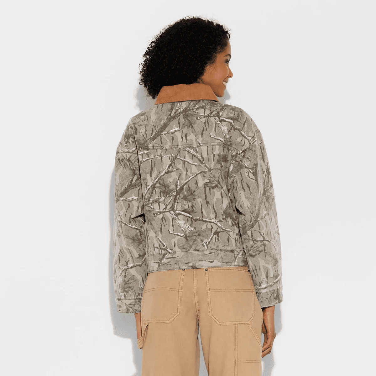 Women'S Padded Denim Barn Jacket Khaki Leaf - Image 3