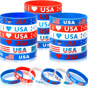 42Pcs 4Th of July Party Favors Silicone Bracelets American Flag Red White and Blue Rubber Wristbands for Patriotic Independence Day Party Holiday Decorations Accessories Gift (6 Designs)