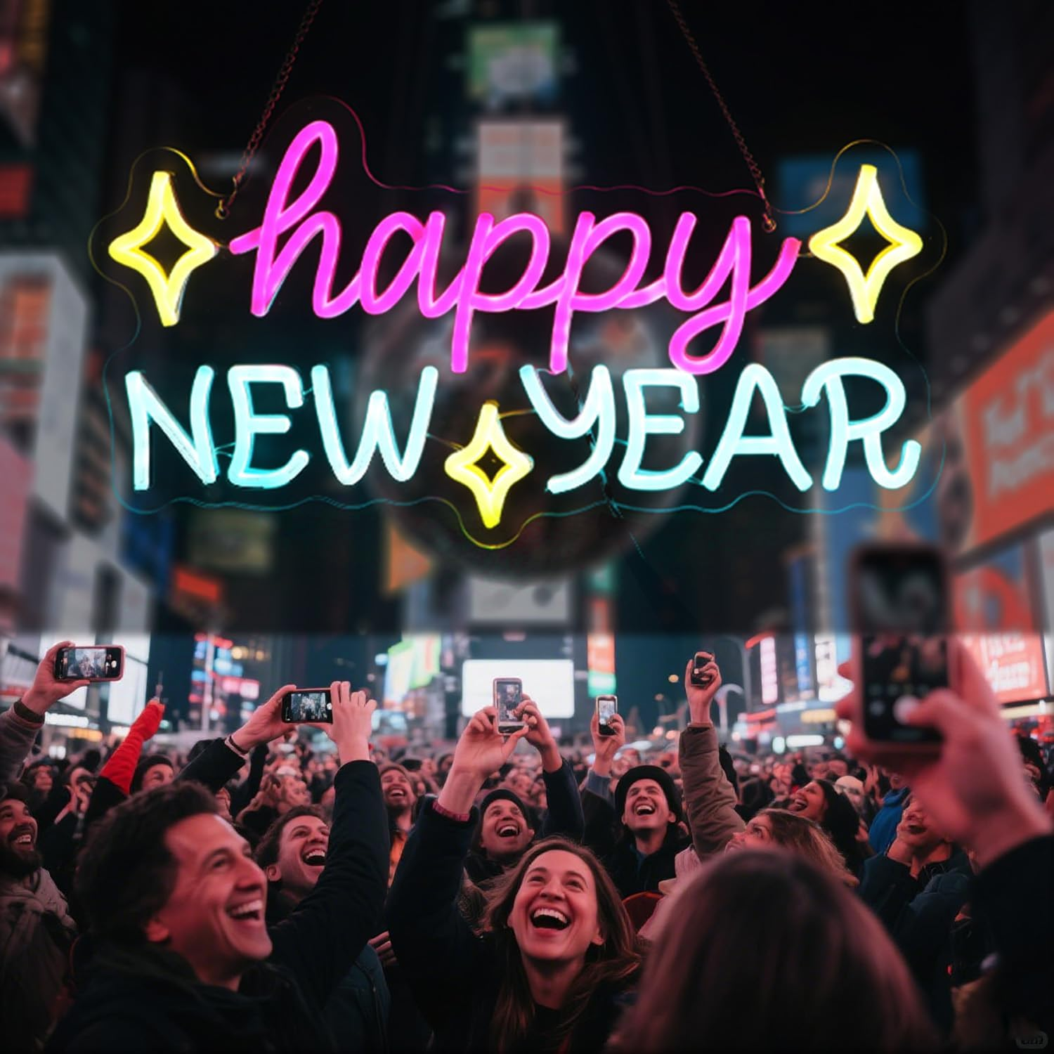 Happy New Year Neon Sign, LED Holiday Decor, Indoor Party Decoration - 16.5In×8.9In USB Powered Neon Light with 6 Dimmable Modes for New Year Decorations - Image 2