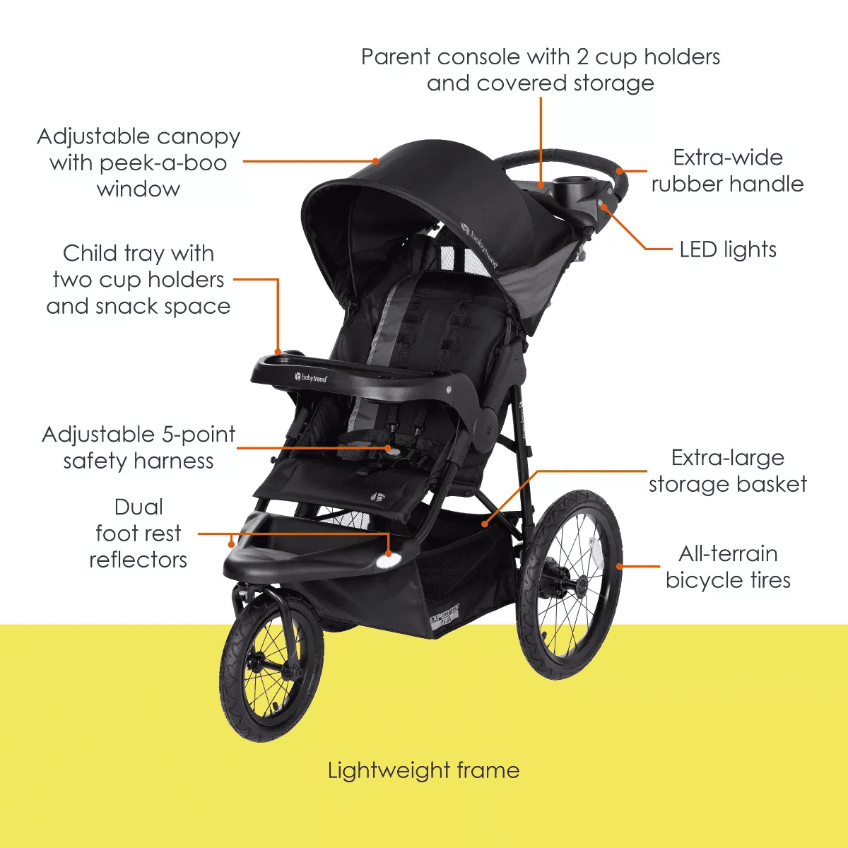 Baby Trend Expedition plus Jogger with LED Safety Light - Madrid Black - Image 2