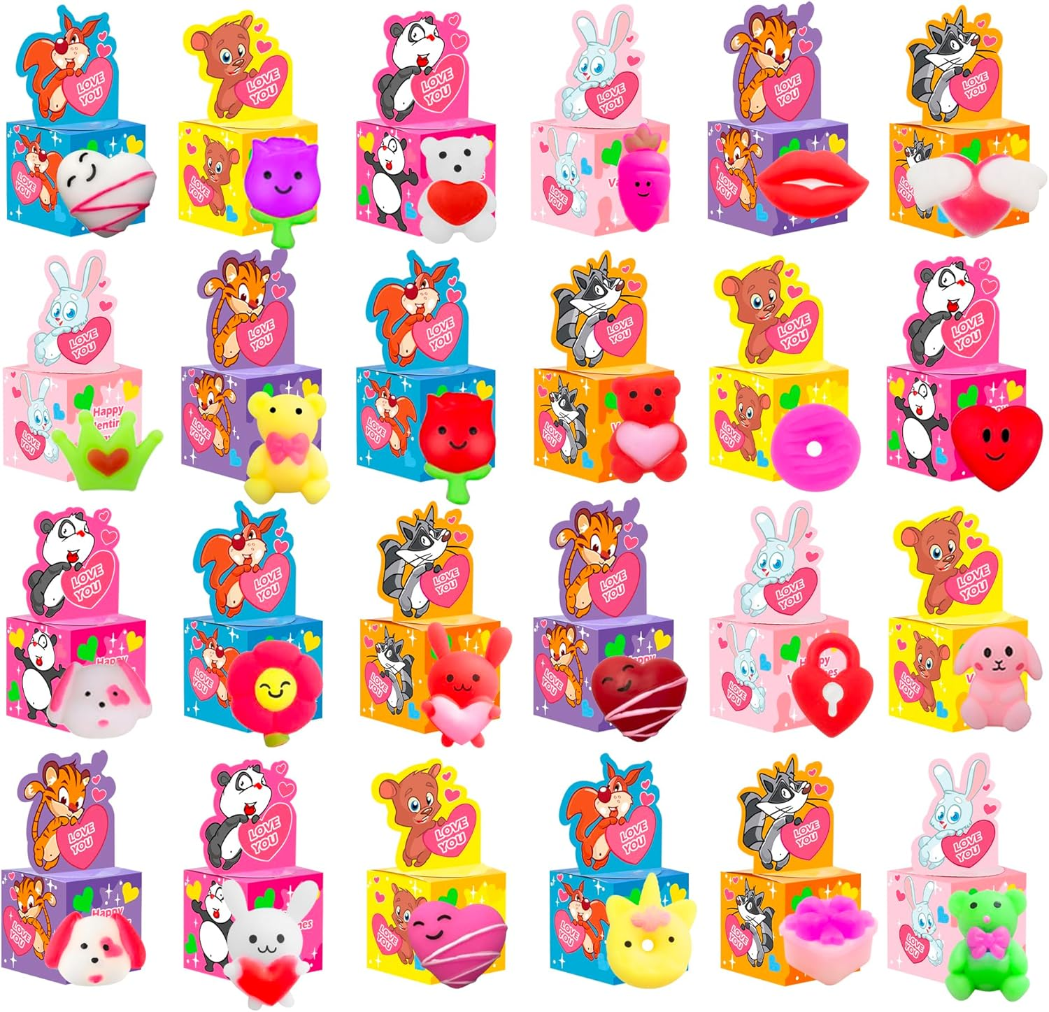 24Pcs Valentines Day Gifts for Kids Mochi Squishy Toys Filled Valentine Gift Boxs for Kids Girls Boys Valentines Day Gifts Exchange Classroom School Exchange Prize - Image 2