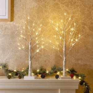 Christmas Decorations Indoor, 2 FT Birch Tree with LED Lights, Fairy Light Spirit Tree for Christmas Decor, Warm White Lighted Birch Trees for Home Decor Indoor, Battery Powered, Timer (2PK)